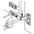 To reinstall, hook hinge on front of mounting plate and push back with finger pressure.