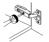 Turn front screw clockwise or counter clockwise to move door left, or right.