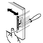 Loosen screws on front fixing brackets and adjust the drawer front left, or right as needed. Retighten screws.