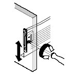 Rotate cam screw left, or right to adjust the drawer front up or down.