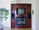 Full view of Olive stained Maple European kitchen with granite and concrete countertops.